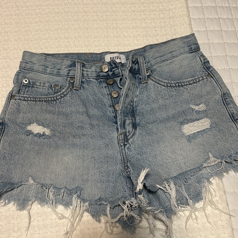 Pistola Frayed Hem Jean Shorts - Light Blue